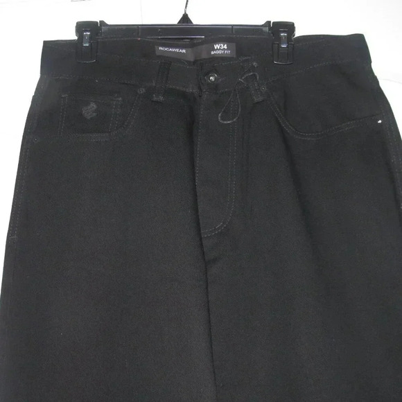 ROCAWEAR Baggy Fit Button Closure Black Jeans Size 34 - Picture 2 of 11